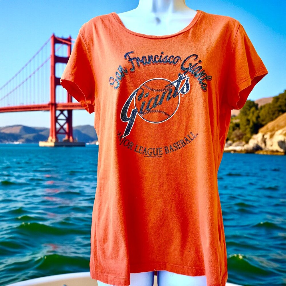 San Francisco Giants MLB Baseball T-Shirt Orange Glitter  XL
